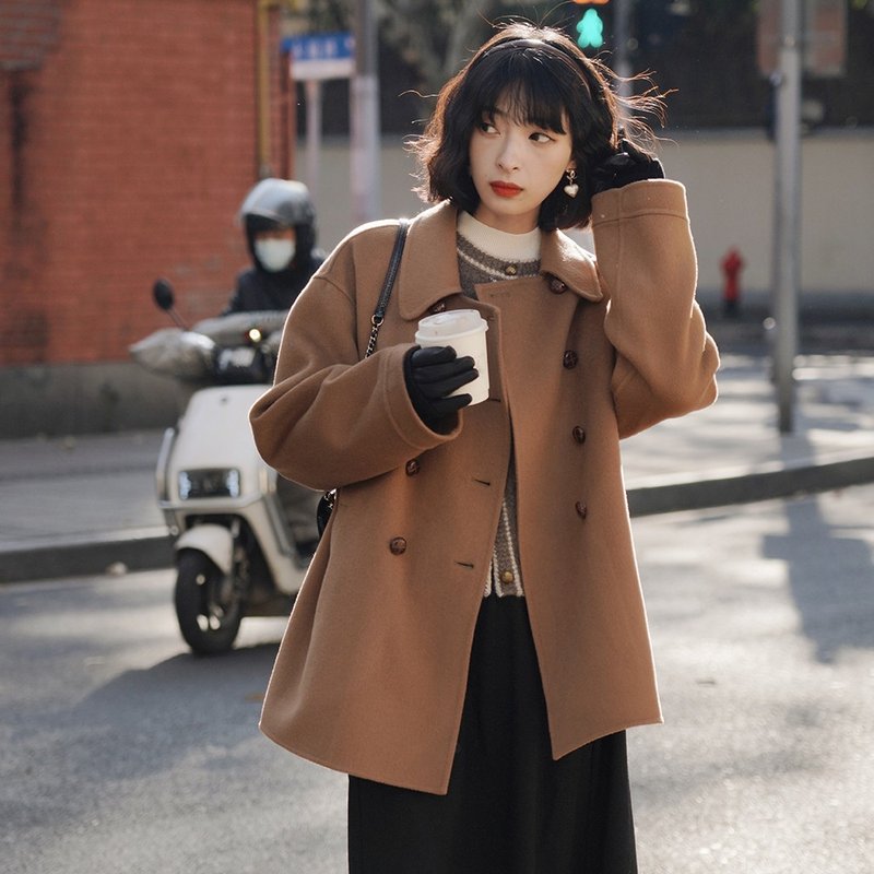 駝色短款羊毛雙面呢外套|外套|冬款|羊毛|Sora-870 - 女西裝外套 - 羊毛 