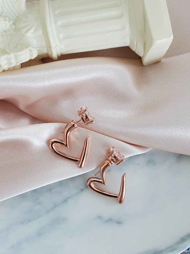 Front Back Heart Stud Earrings - Heart Hoop Earrings - CZ Ear Jacket - ต่างหู - โลหะ สีทอง