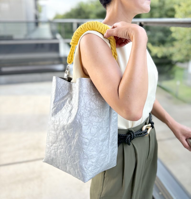 【東京発】特殊素材エコロジーロープショルダー silver × yellow - 側背包/斜背包 - 防水材質 銀色
