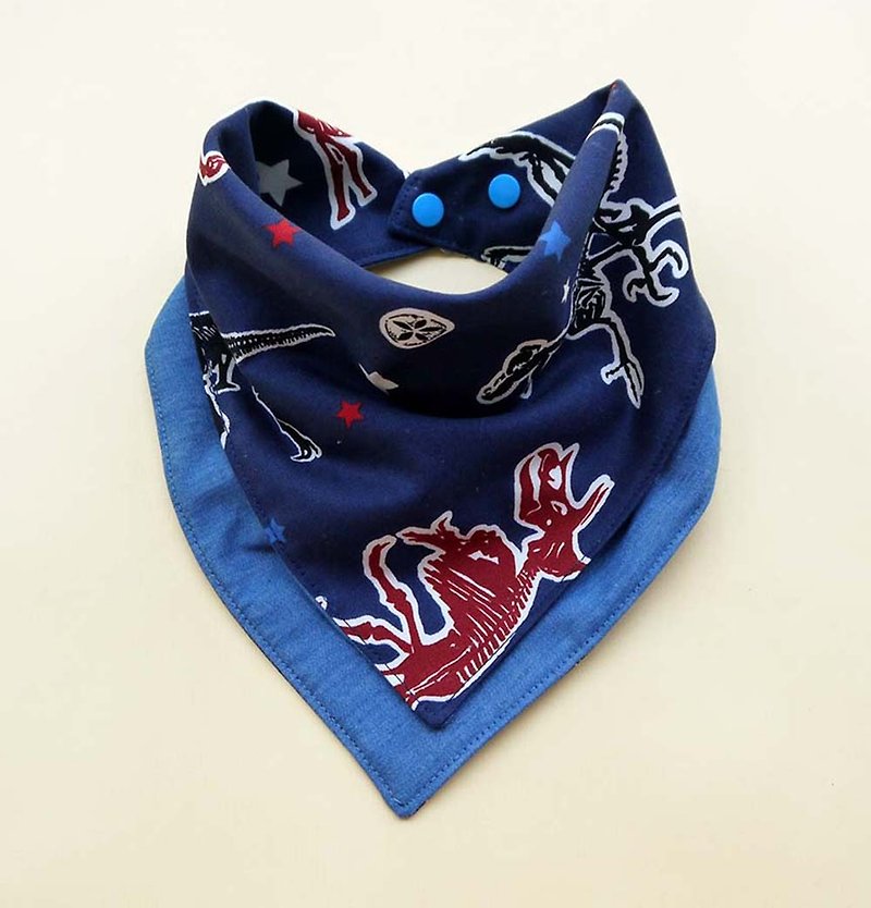 DOMOMO Japanese Star Dinosaur - Double-sided bibs, water towel, scarf, embroidered words - ผ้ากันเปื้อน - ผ้าฝ้าย/ผ้าลินิน สีน้ำเงิน