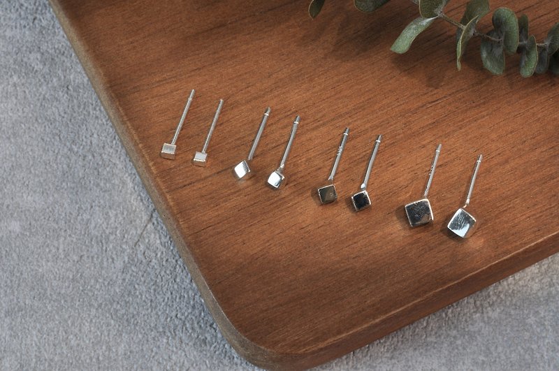 Ermao Silver[Square Ball Sterling Silver Earrings] Mini, Small, Medium, Large - Earrings & Clip-ons - Silver Silver