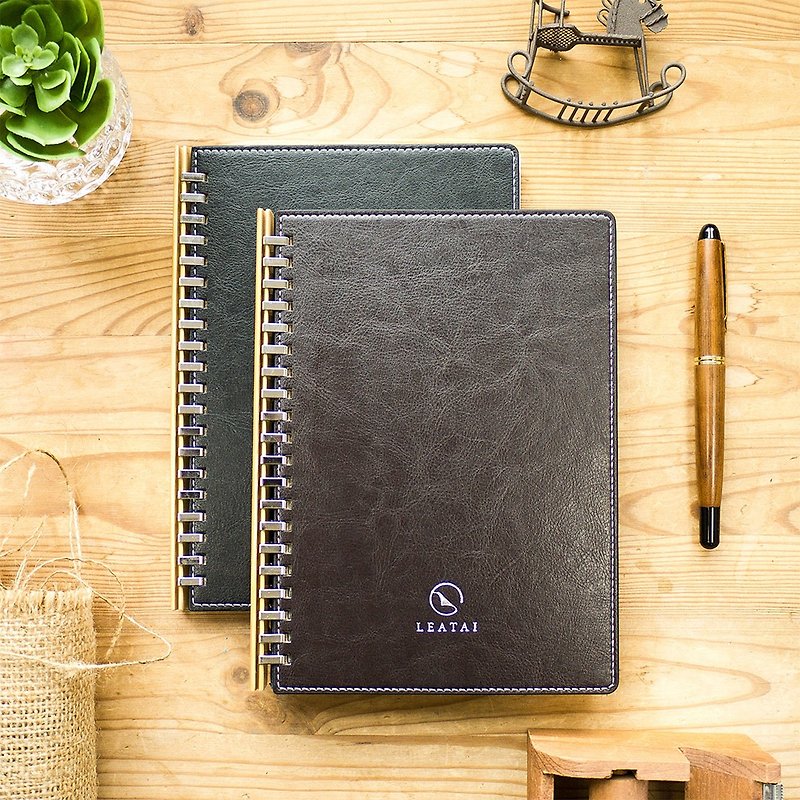 Peaceful。A5 Removable Binder Notebook with Bamboo Slide - Espresso - สมุดบันทึก/สมุดปฏิทิน - กระดาษ สีนำ้ตาล