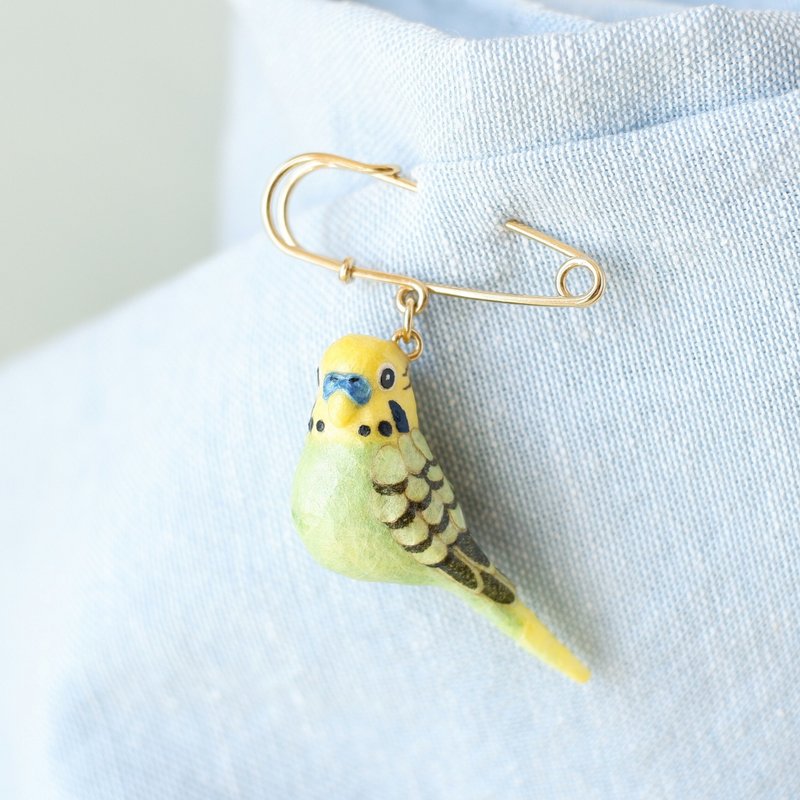和紙アクセサリー　ブローチ　セキセイインコ　グリーン系　インコ　鳥　飼い鳥 - 胸針 - 其他材質 綠色