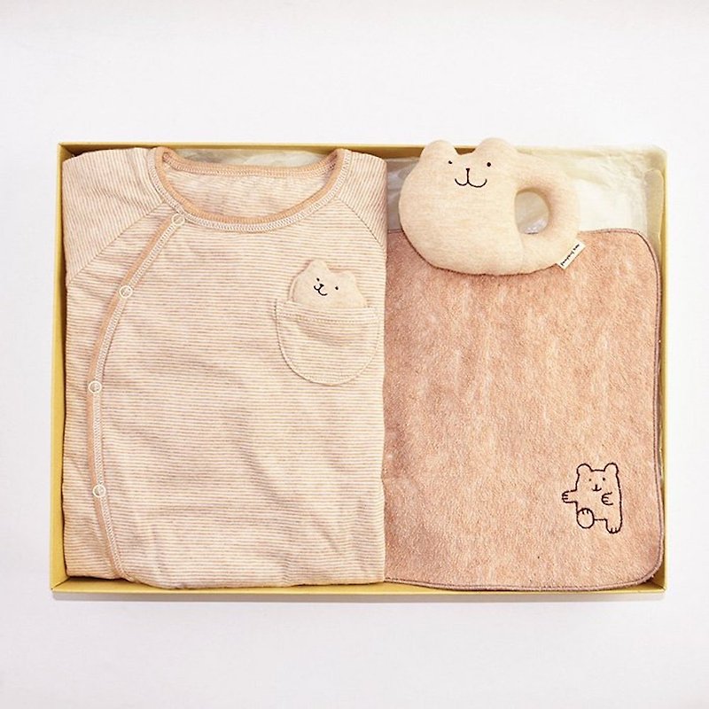 [NEW!!] Gift Set TW-1 100% Organic Cotton 2way Dress Rattle Mini Towel 3 Piece Set Bear Rabbit Made in Japan - ของขวัญวันครบรอบ - ผ้าฝ้าย/ผ้าลินิน สีนำ้ตาล