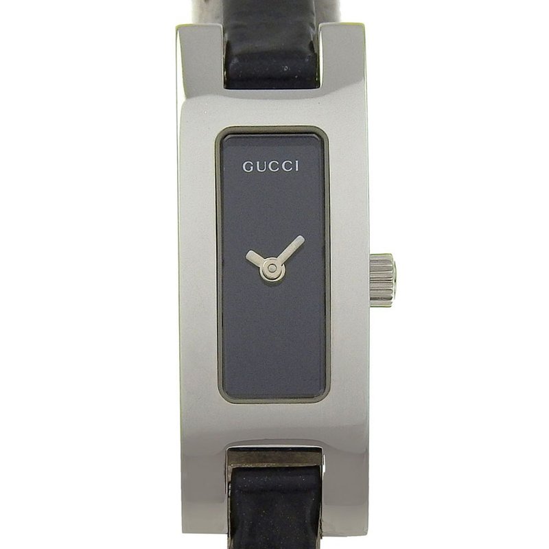 【日本直送】グッチ GUCCI 腕時計 3900L SS × 型押しレザー クオーツ アナログ表示 黒文字盤 レディース【中古】 - 女錶 - 不鏽鋼 銀色
