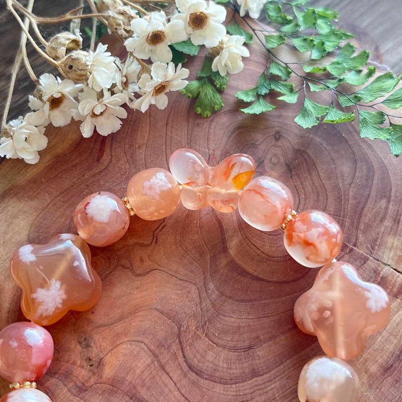 Butterfly Four Leaf Clover-Sakura Agate Design String - Bracelets - Jade Red