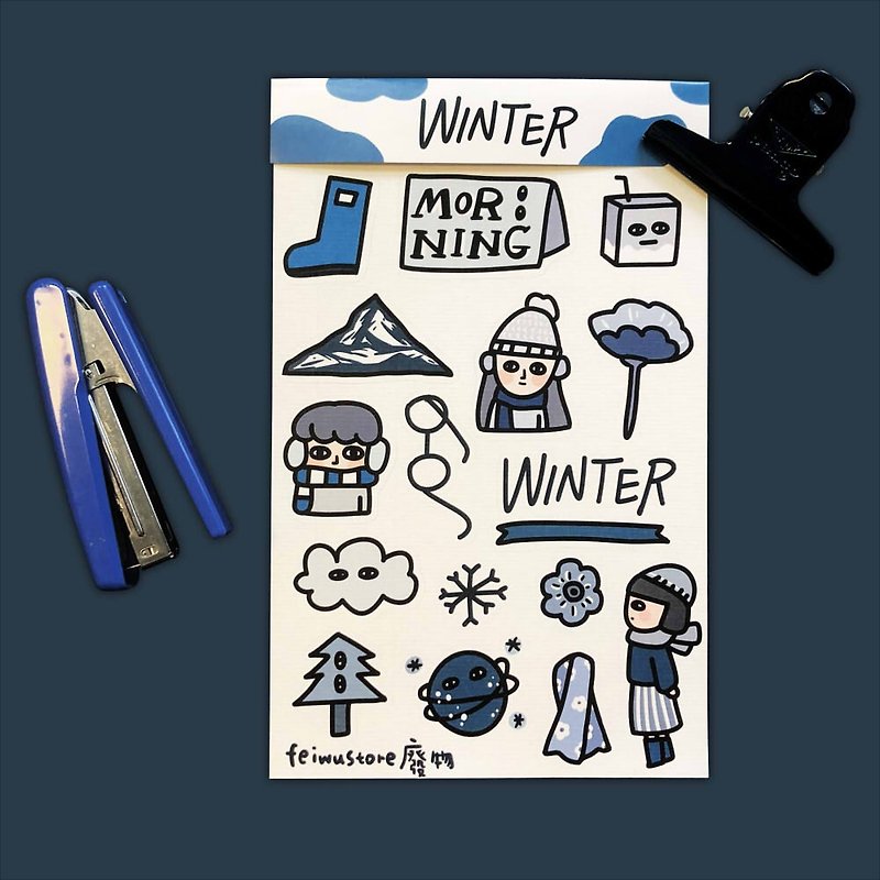 冬 貼紙 - 貼紙 - 紙 藍色