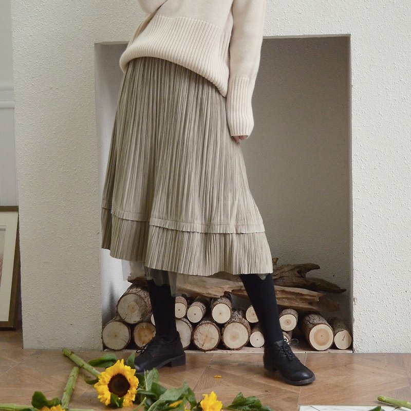 フランスベルベットステッチスカート|スカート|秋冬モデル|ベルベット+メッシュ| Sora-225 - スカート - その他の素材 