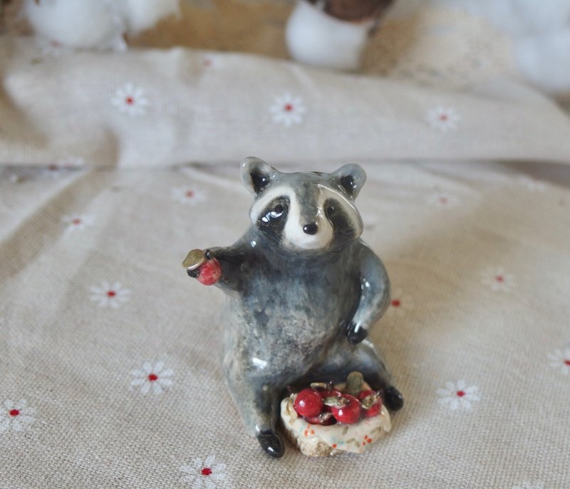 Purely Handmade Raccoon Picnic Set Ceramic Dolls - Stuffed Dolls & Figurines - Porcelain 