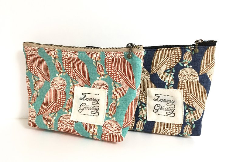 Owl handle pouch cotton turquoise - Toiletry Bags & Pouches - Cotton & Hemp Green