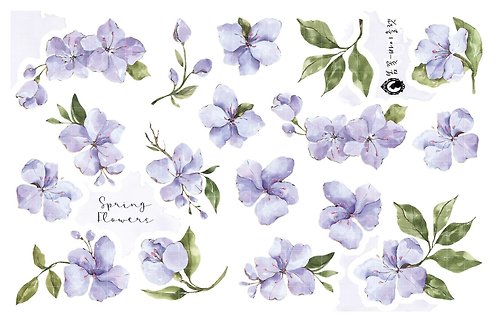 honne market Spring Flower - Violet - Paper / White Printed PET (blue lion) (suyeon)
