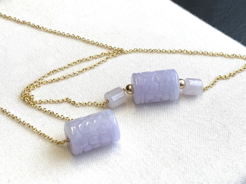 天然緬甸玉翡翠 紫羅蘭翡翠 雕花桶珠 14kgf 項鍊 路路通 - 項鍊 - 玉石 紫色