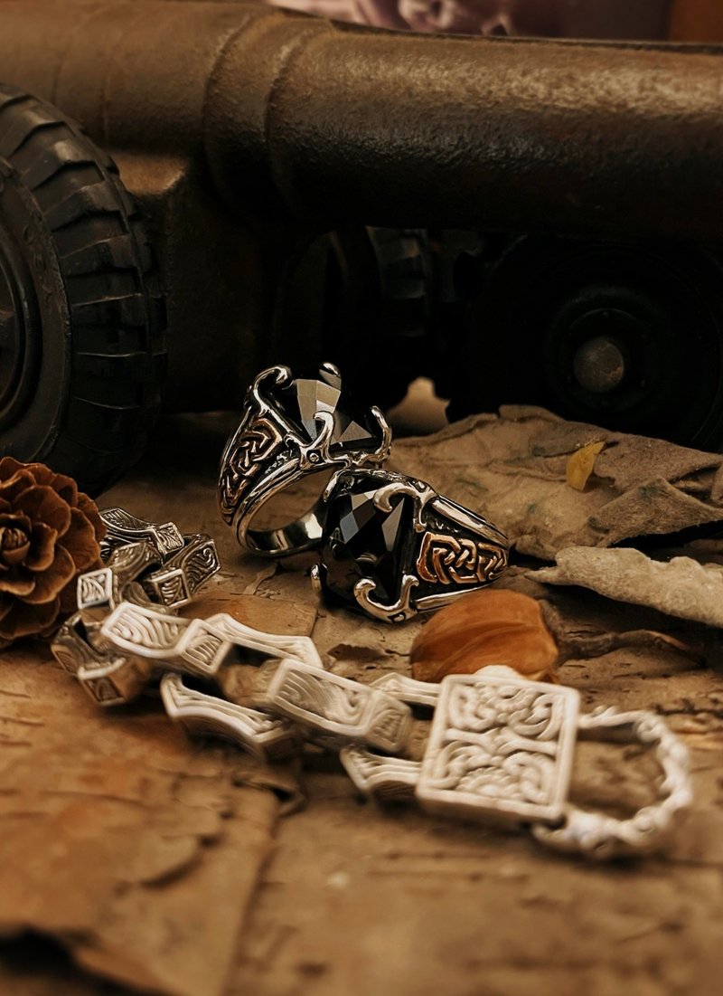 【凱爾特系列】凱爾特契印/黑耀石/銀 - 戒指 - 純銀 銀色