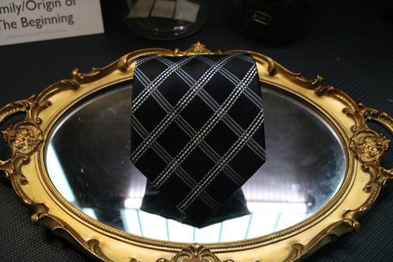 黑色大格紋真絲領帶色織紳士商務necktie - 領帶/領帶夾 - 絲．絹 黑色