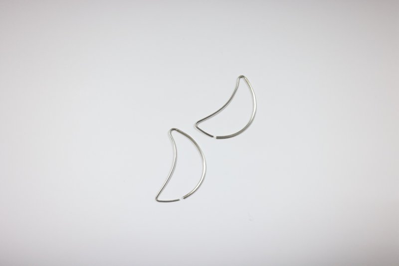 Classic Geometric Rectangle Crescent Moon Earrings (Hook Style / One Pair) - Earrings & Clip-ons - Other Metals Silver