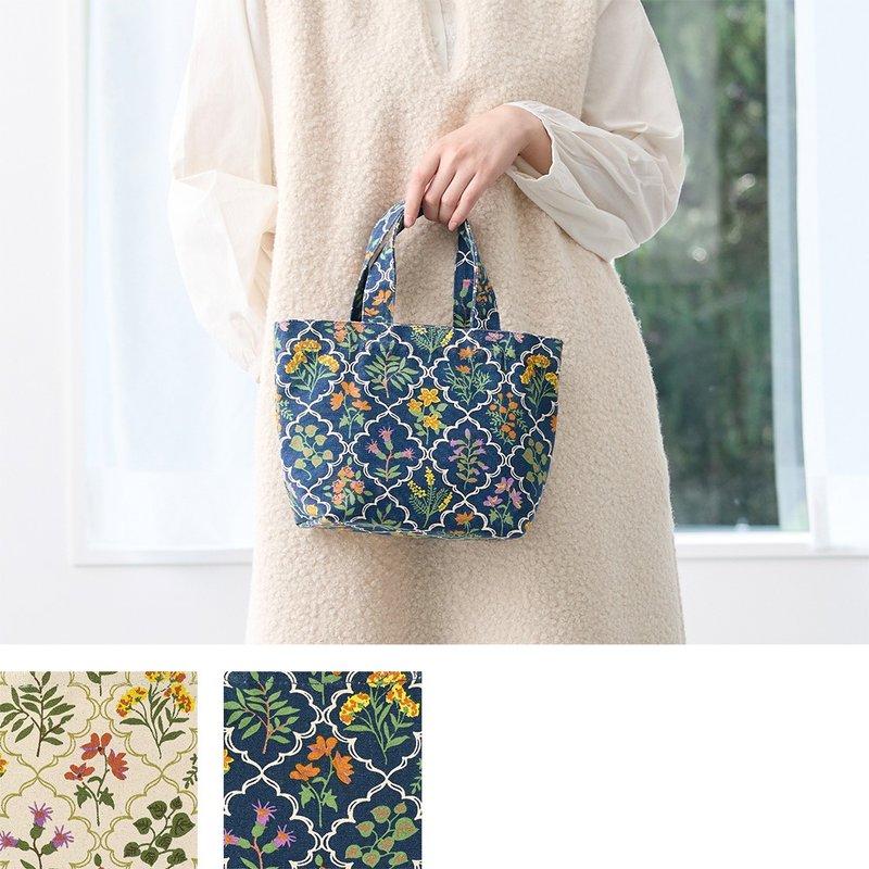 【預訂】印度製 植物印花圖案手提袋 - 手提包/手提袋 - 棉．麻 藍色