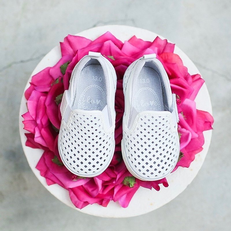 Leslie White Diamond Breathable Slip-On Casual Shoes (Kids) - รองเท้าเด็ก - หนังเทียม ขาว