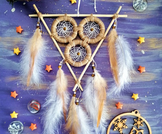 Beige dreamcatcher kit Feather wall hanging Shamanic amulet Bedroom boho  decor - Shop Purr Purple Dreams Wall Décor - Pinkoi
