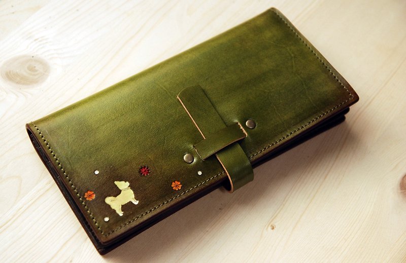 [Limited discount extended] [planted leather long clip] plug-in dog olive green leather long clip - Wallets - Genuine Leather 
