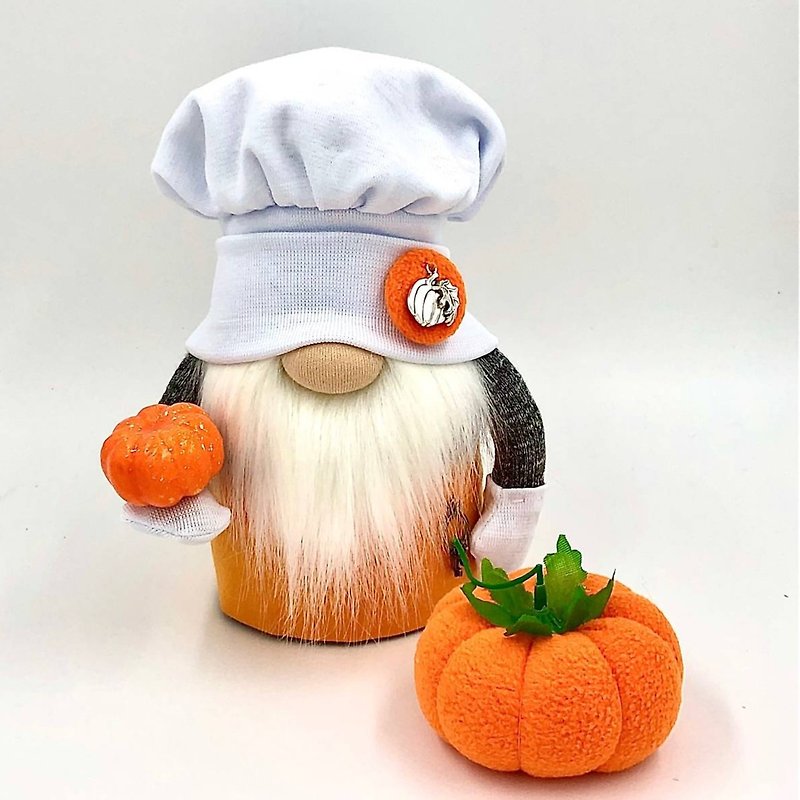 Scandinavian kitchen gnome with pumpkin, Fall Gnome cook, Gnome on Thanksgiving - Stuffed Dolls & Figurines - Other Materials Orange
