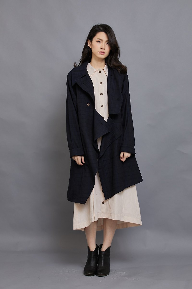 Drop-collar lapel coat_peony blue jacquard_fair trade - Women's Casual & Functional Jackets - Cotton & Hemp Black