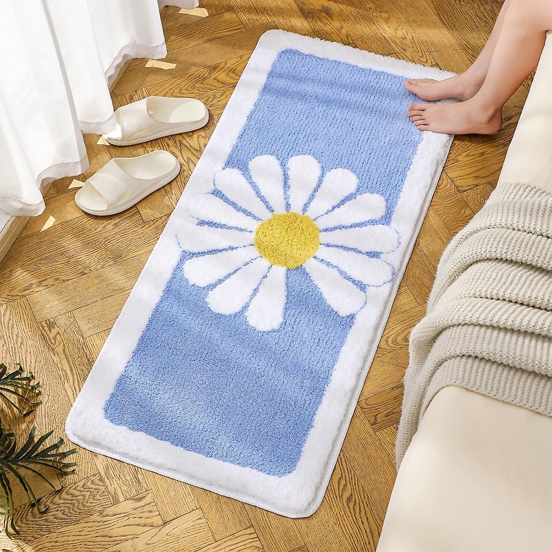 Blue Daisy Long Runner, Extra Long Mat for Bathroom Bedroom, Home Carpet - พรมปูพื้น - เส้นใยสังเคราะห์ สีน้ำเงิน