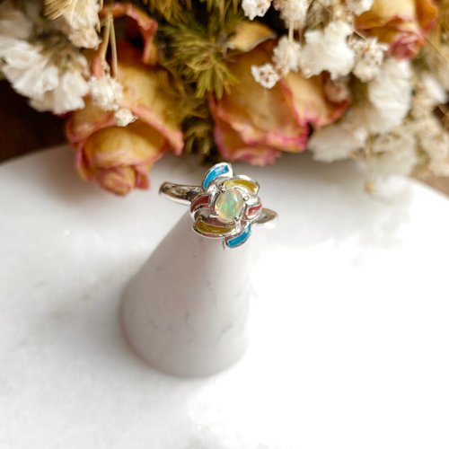 A Jewelry 煙火戒指 純銀 琺瑯 蛋白石 戒指 訂製 生日禮物