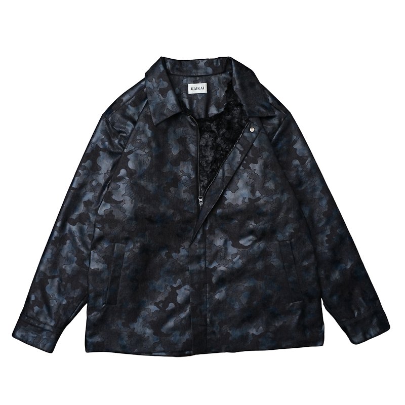 KAIKAI - Texture Playground - 黑翼羽毛夾克外套 - 外套/大衣 - 棉．麻 黑色