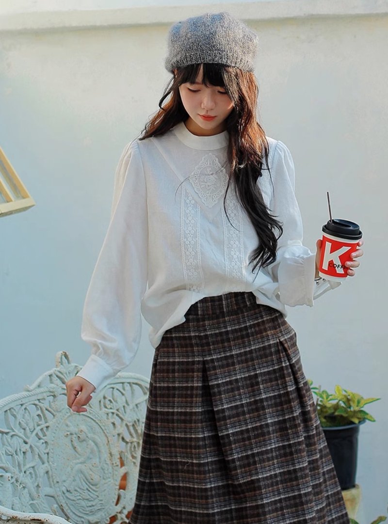 棉花記憶 復古文青甜美少女蕾絲花邊襯衫 - 女襯衫 - 其他材質 白色
