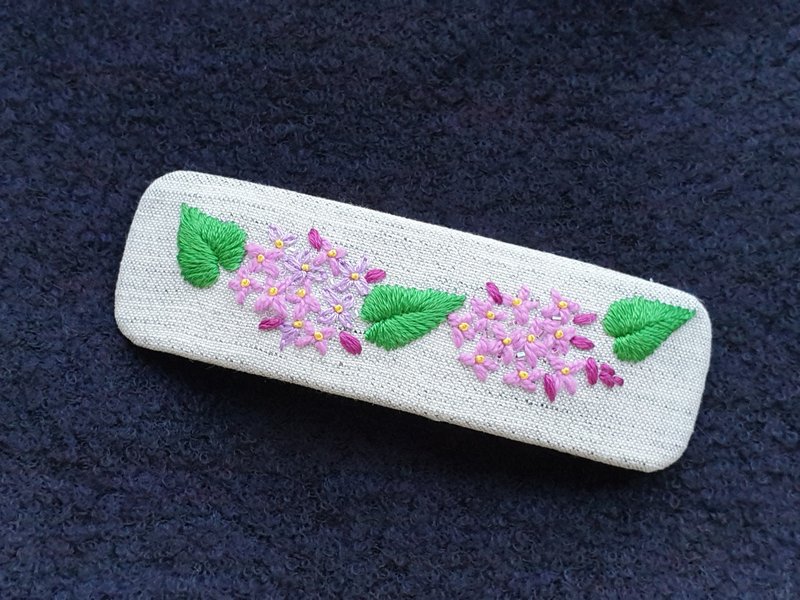 浪漫情人節禮物/手刺繡紫丁香彈簧髮夾 - 髮夾/髮圈 - 繡線 
