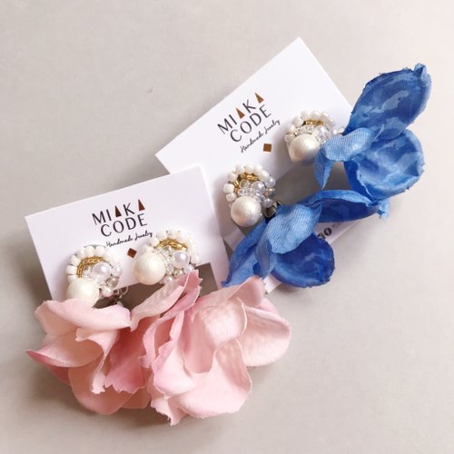 MIAKA CODE 。Handmade & Fashion 手工串珠 閃石 棉棉珠 (多色)花花 耳環/夾式耳環
