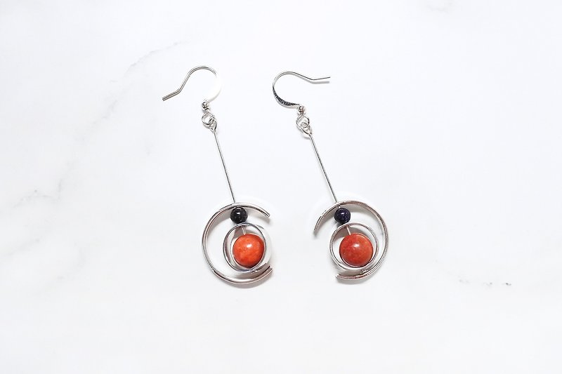 【Lava Heart】Natural stone hanging earrings - ต่างหู - โลหะ สีแดง