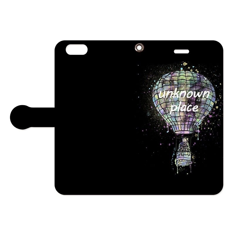 手帳型iPhoneケース / Space balloon 2 - 手機殼/手機套 - 真皮 黑色