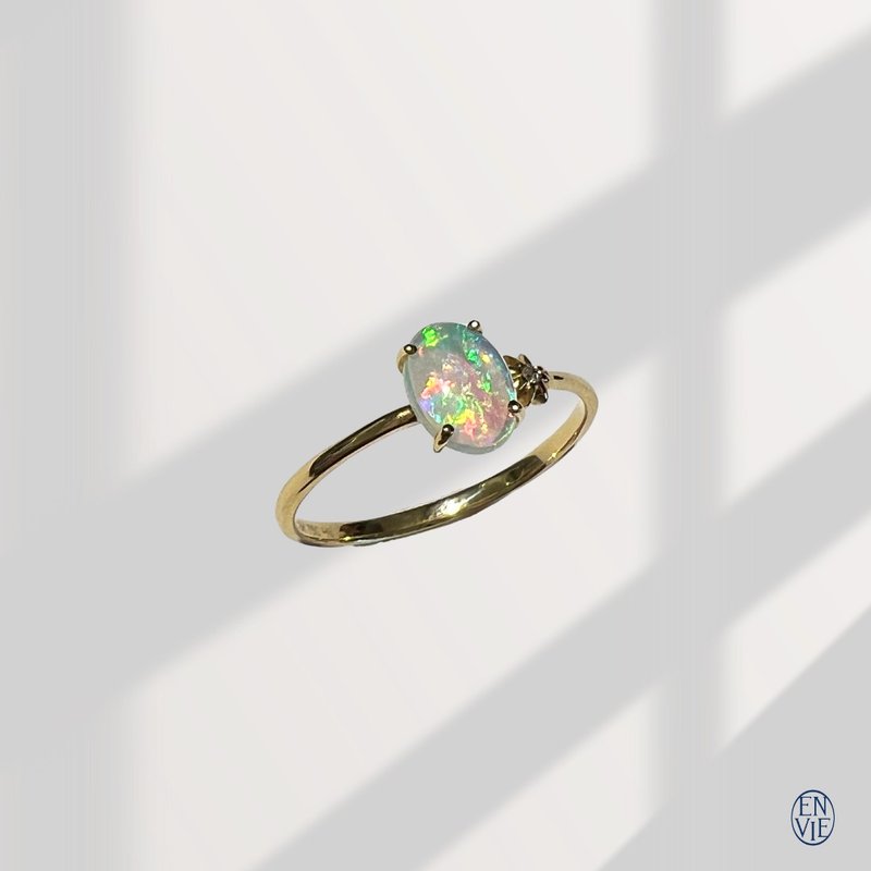 18K 澳洲蛋白石戒指 18K Australian Opal Diamond Ring - 戒指 - 貴金屬 