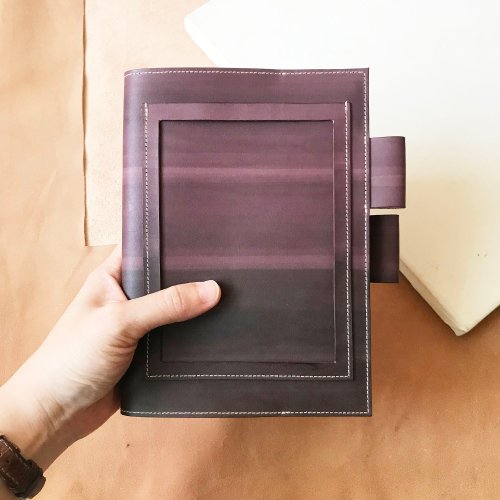 如是著物 真皮書套 無印良品B6尺寸 明信片版 木苺漸層焦茶