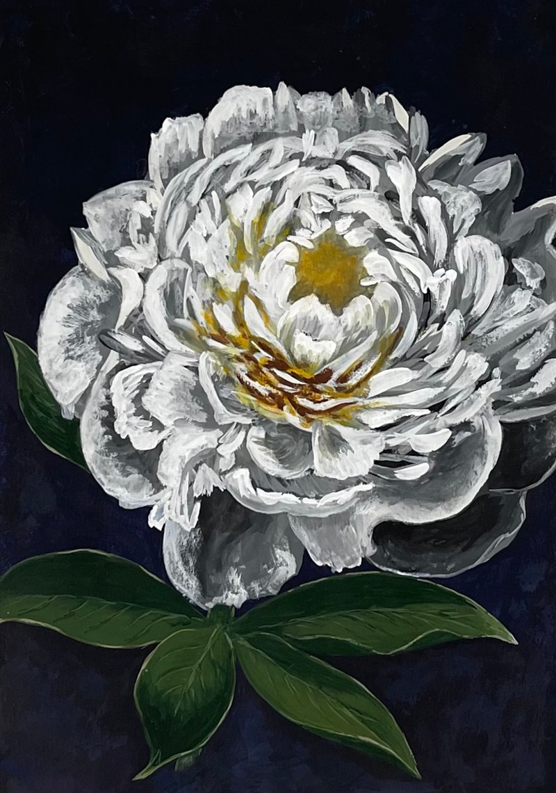 White peony at dusk.  Gouache. - Wall Décor - Paper 