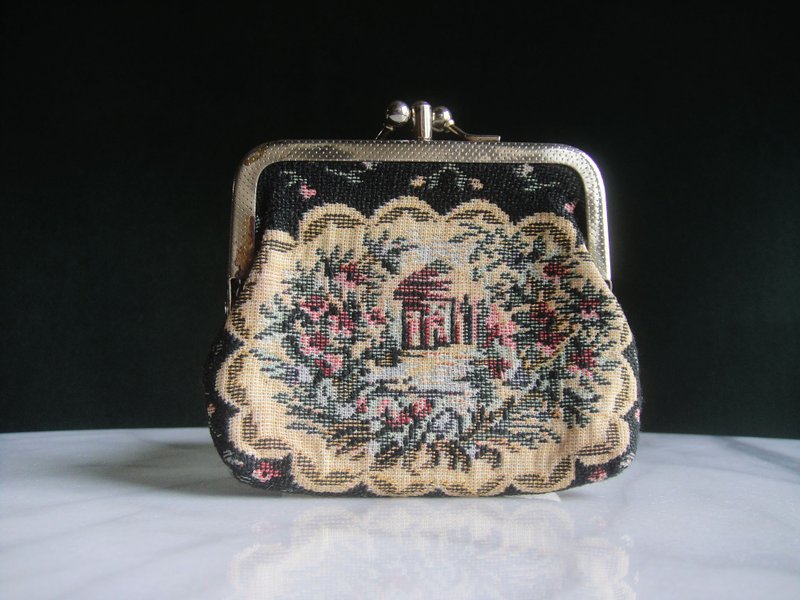 Glorious Era OLD ERA_Early second-hand European jacquard small clutch bag coin purse - กระเป๋าใส่เหรียญ - วัสดุอื่นๆ 