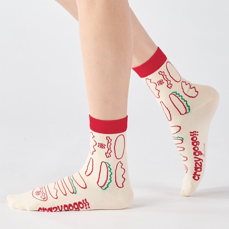 Crazygogo_小麦農場 コラボレーション ミドル丈ソックス - レッド(F) - 靴下・ソックス - コットン・麻 レッド