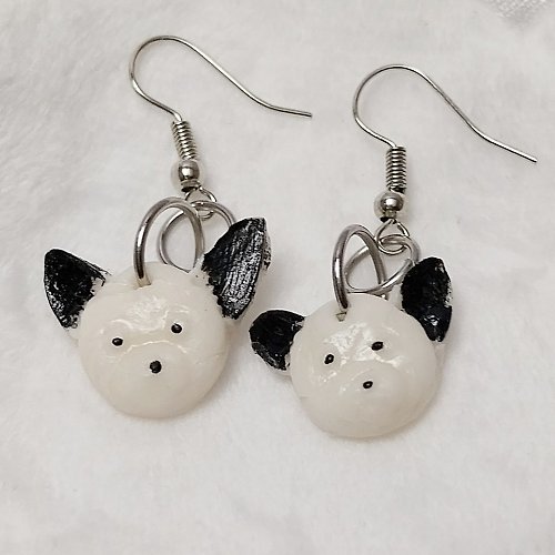 luckyhandmade246 White Chiwawa Dog Earring Handmade Air Dry Clay Eco Friendly Stainless Hook