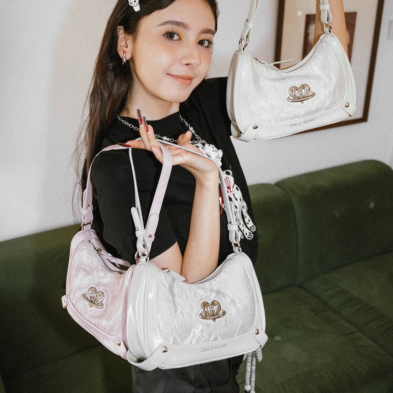 Heart Ball Girl Series Underarm Bag Niche Design Single Shoulder Crossbody Bag - Messenger Bags & Sling Bags - Faux Leather Silver