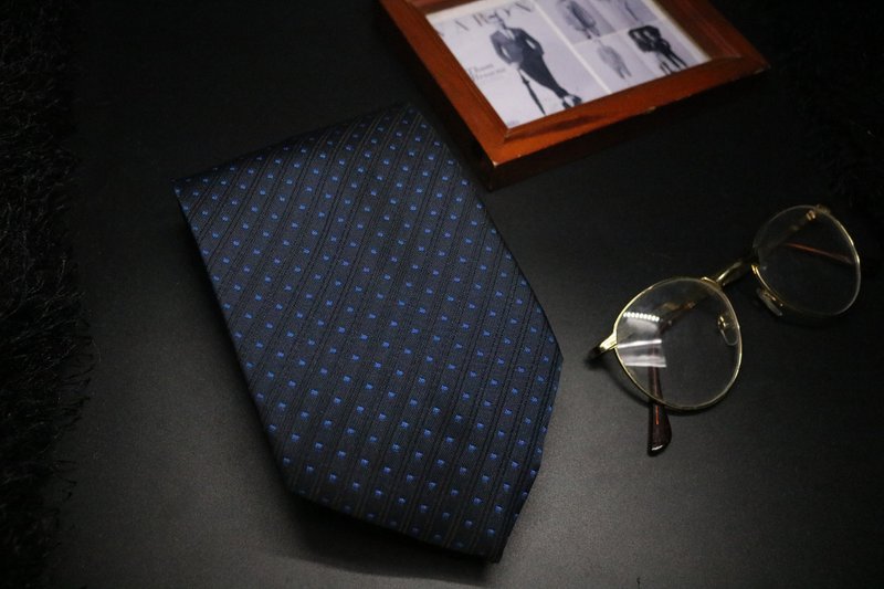 黑色藍波點真絲領帶/紳士正裝necktie - 領帶/領帶夾 - 絲．絹 黑色