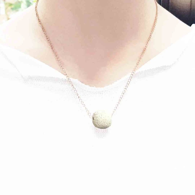 Titanium Steel Rose Gold Diffuser Necklace White 14mm Big Round Aroma Rock - สร้อยคอทรง Collar - สแตนเลส ขาว