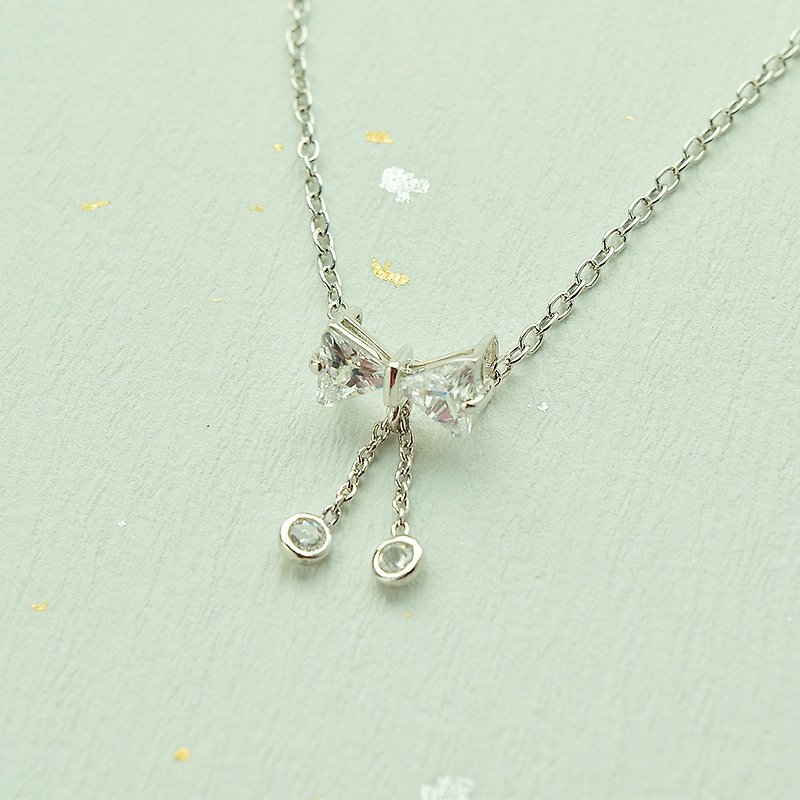 Butterfly chain │ Stone necklace hand section 925 fine silver - สร้อยคอ - เงินแท้ สีใส