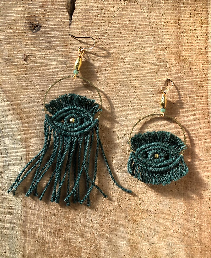 Eye of Horus woven earrings - Earrings & Clip-ons - Cotton & Hemp Green