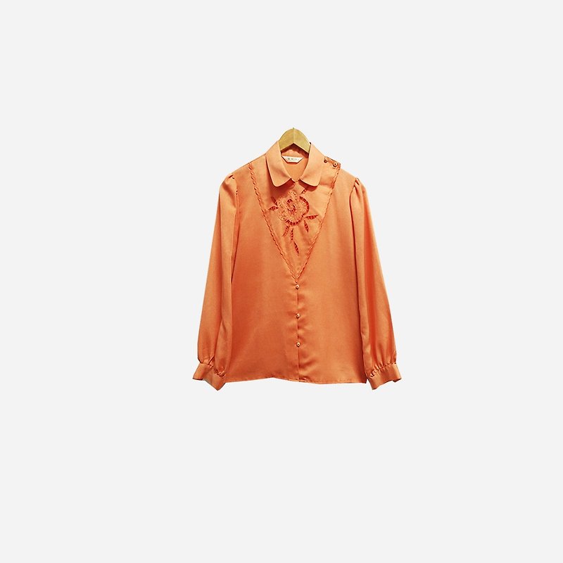 脱臼ヴィンテージ/バスケット空のオレンジ色の花刺繍シャツno.348 - シャツ・ブラウス - その他の素材 オレンジ
