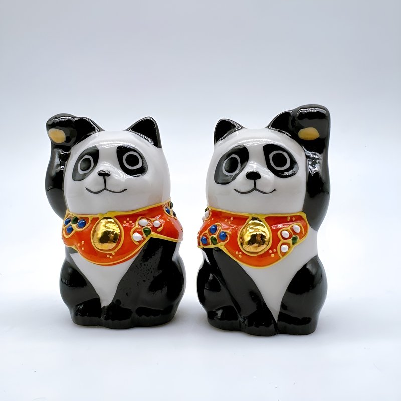 【一對戀人】日本九谷燒招財貓 | 熊貓 - 2號 一對 - 擺飾/家飾品 - 瓷 多色