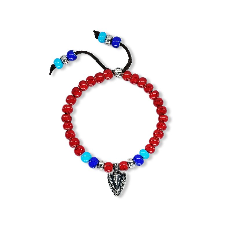 Handmade silver 925 sterling silver glass beads arrow bracelet - สร้อยข้อมือ - กระจกลาย สีแดง