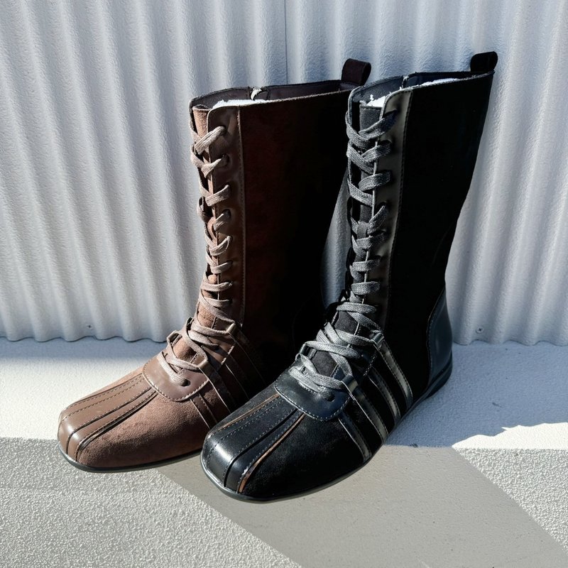 【I called Love】European and American sports style knight mid-calf boots - รองเท้าบูทสั้นผู้หญิง - หนังเทียม สีนำ้ตาล