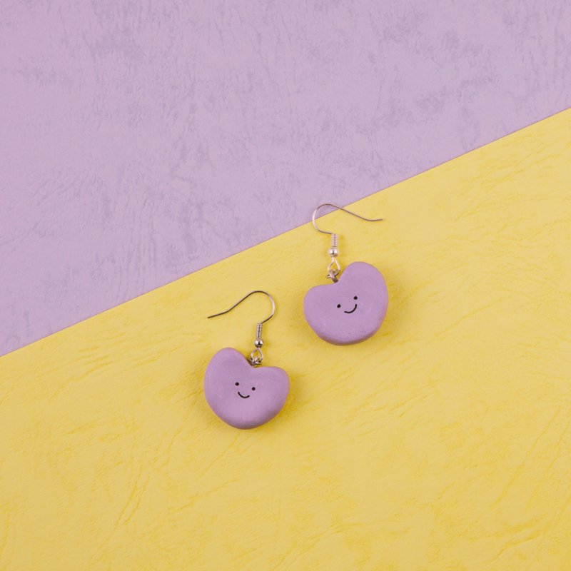 紫色愛心耳環 / 耳夾 手工免燒陶耳環 - 耳環/耳夾/耳骨夾 - 陶 紫色