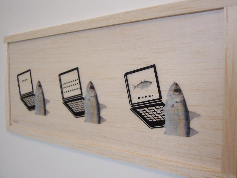 fish and PC - 牆貼/牆身裝飾 - 木頭 卡其色